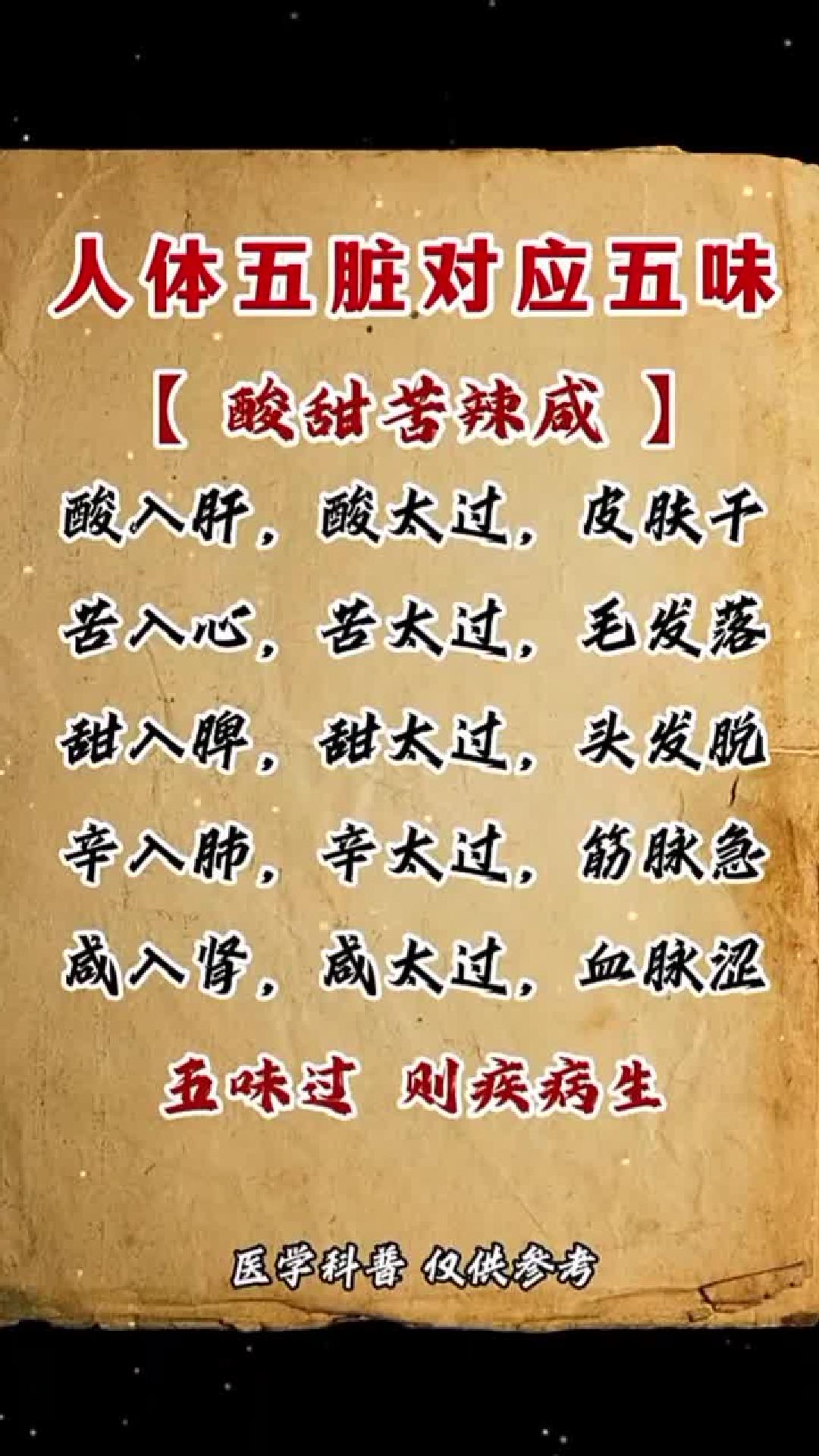 健康大本营：酸甜苦辣咸五味俱全，心肝脾肺肾五脏六腑，相互对应