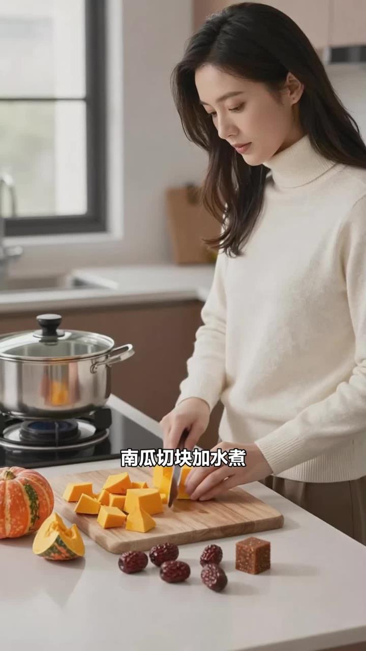 南瓜煮成甜汤喝，怕冷畏寒的女生，暖胃又暖心