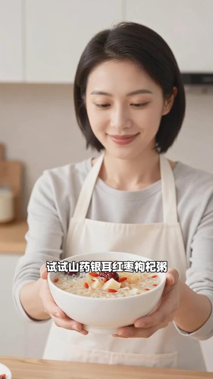 山药 + 银耳 + 红枣 + 枸杞,煮粥软糯,温润补气血