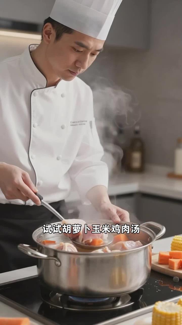 胡萝卜 + 玉米 + 鸡肉,煲汤清甜,补充营养护视力