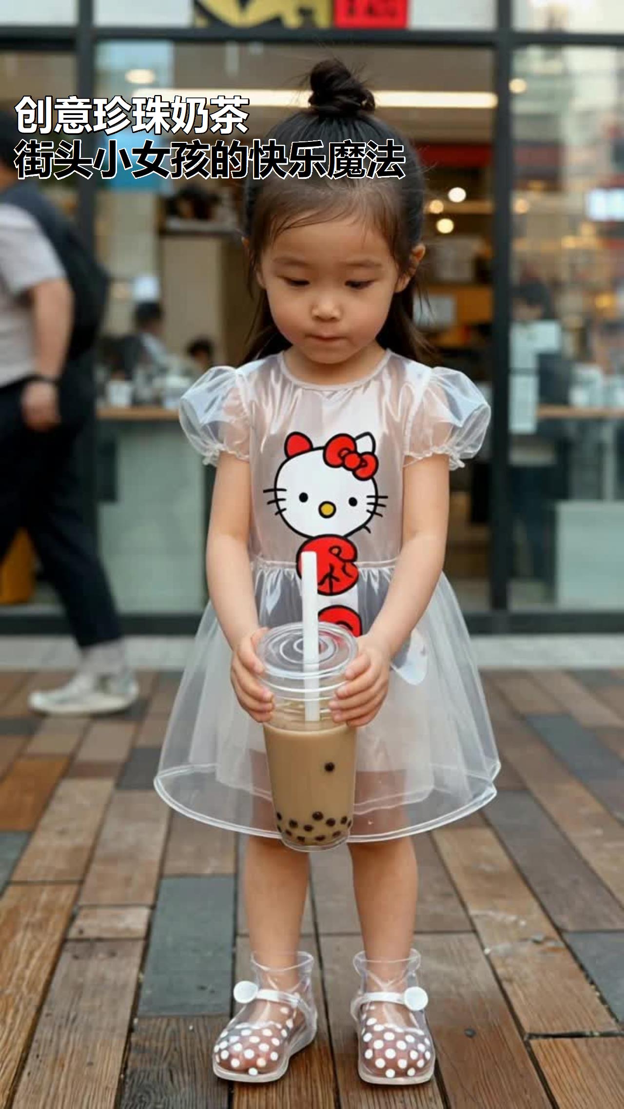 创意珍珠奶茶，街头小女孩的快乐魔法