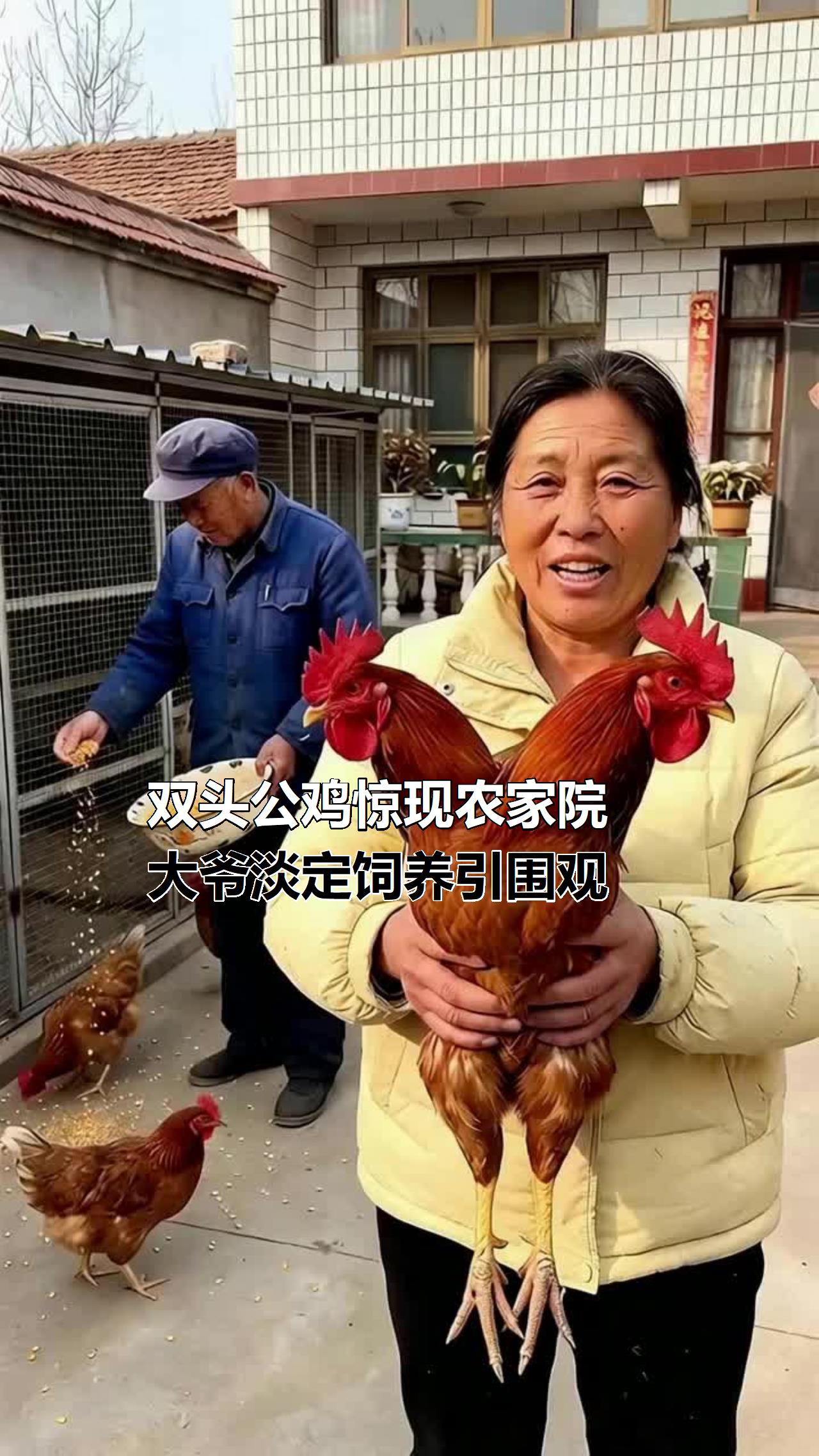 双头公鸡惊现农家院!大爷淡定饲养引围观