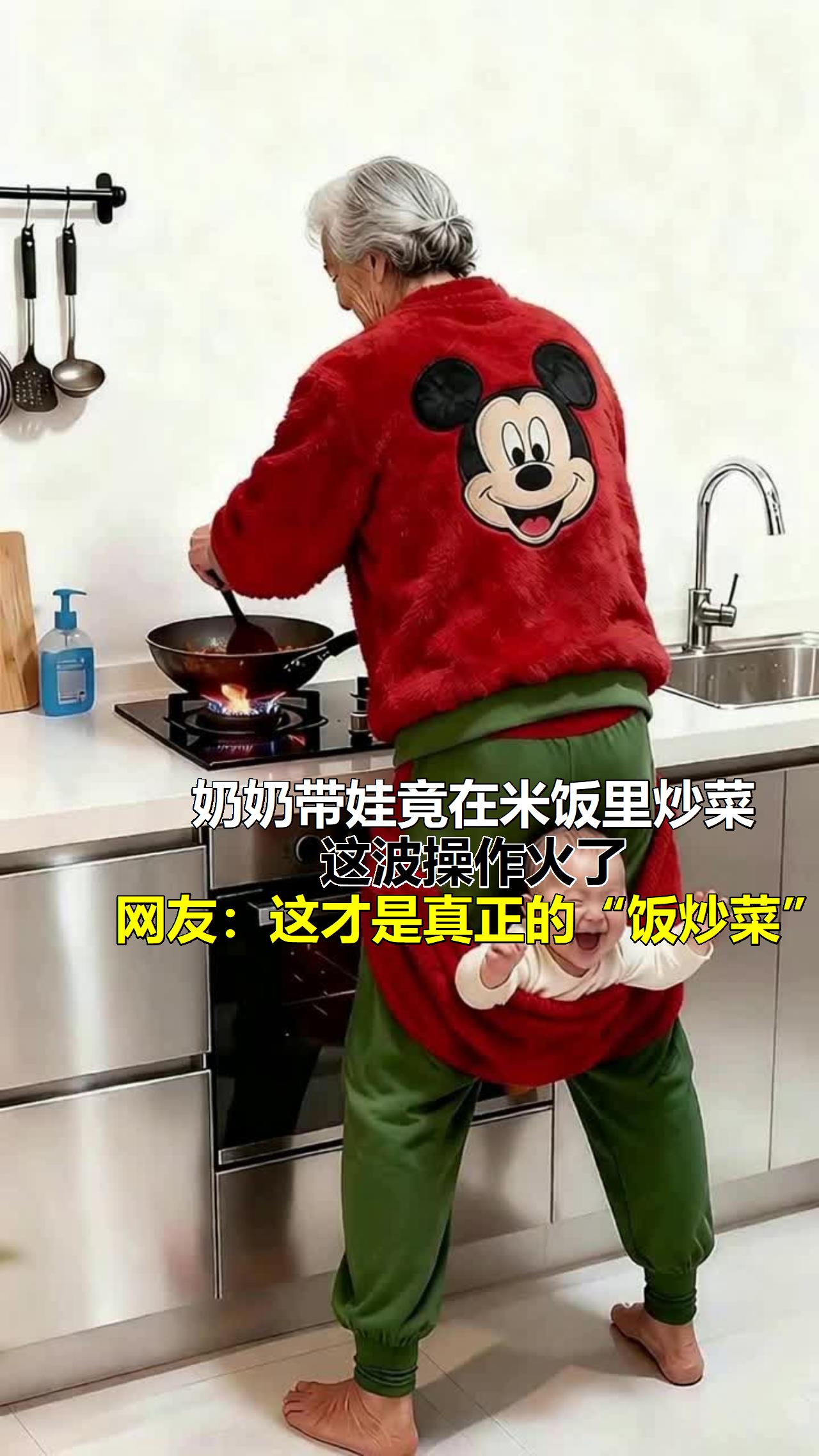 奶奶带娃竟在米饭里炒菜？这波操作火了！网友：这才是真正的“饭炒菜”