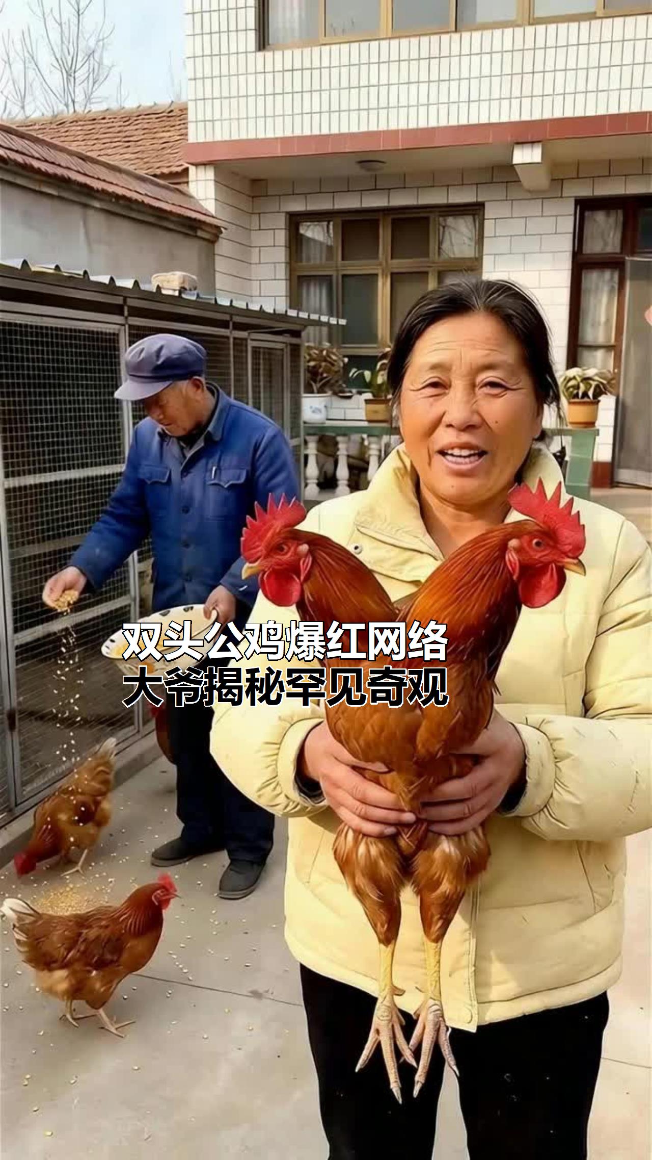 双头公鸡爆红网络,大爷揭秘罕见奇观!