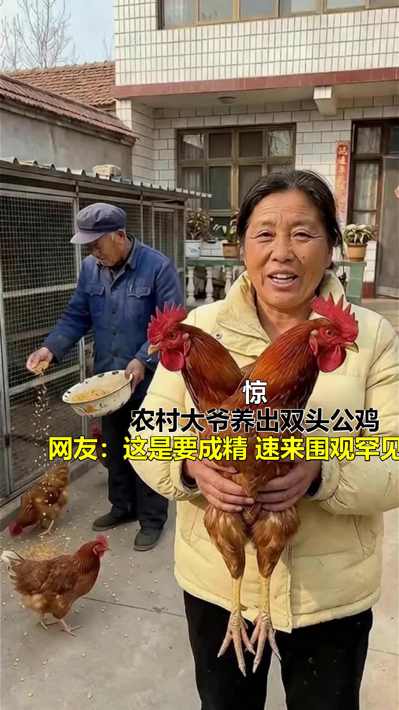 惊!农村大爷养出双头公鸡,网友:这是要成精?速来围观罕见奇观!