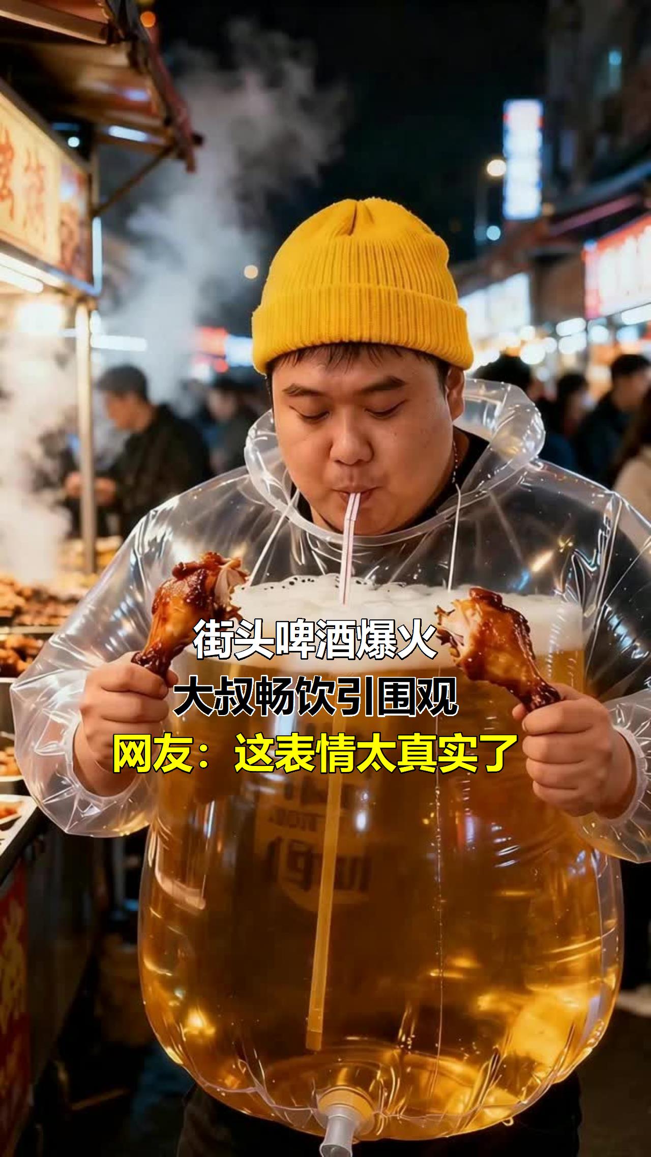 街头啤酒爆火!大叔畅饮引围观,网友:这表情太真实了