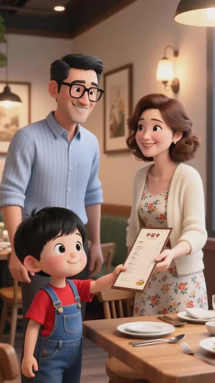 别在餐厅乱翻菜单，想吃先问爸爸妈妈
