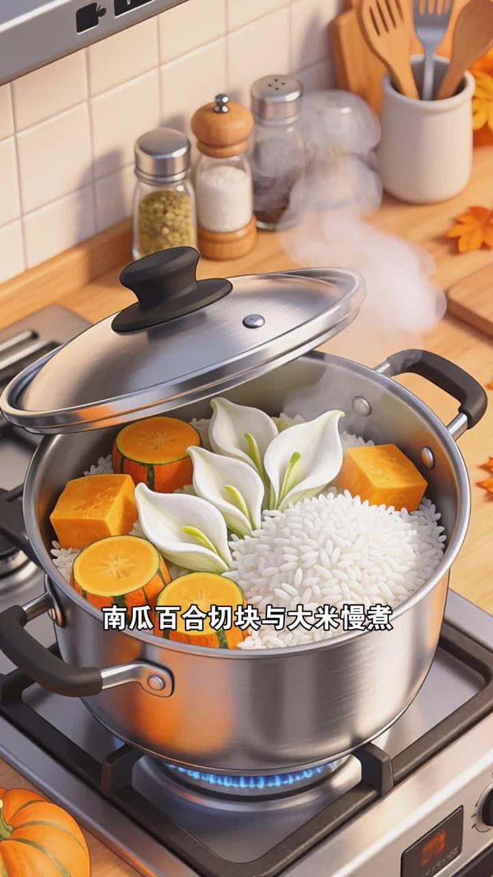 家常百合南瓜粥养胃餐，温和滋润养胃