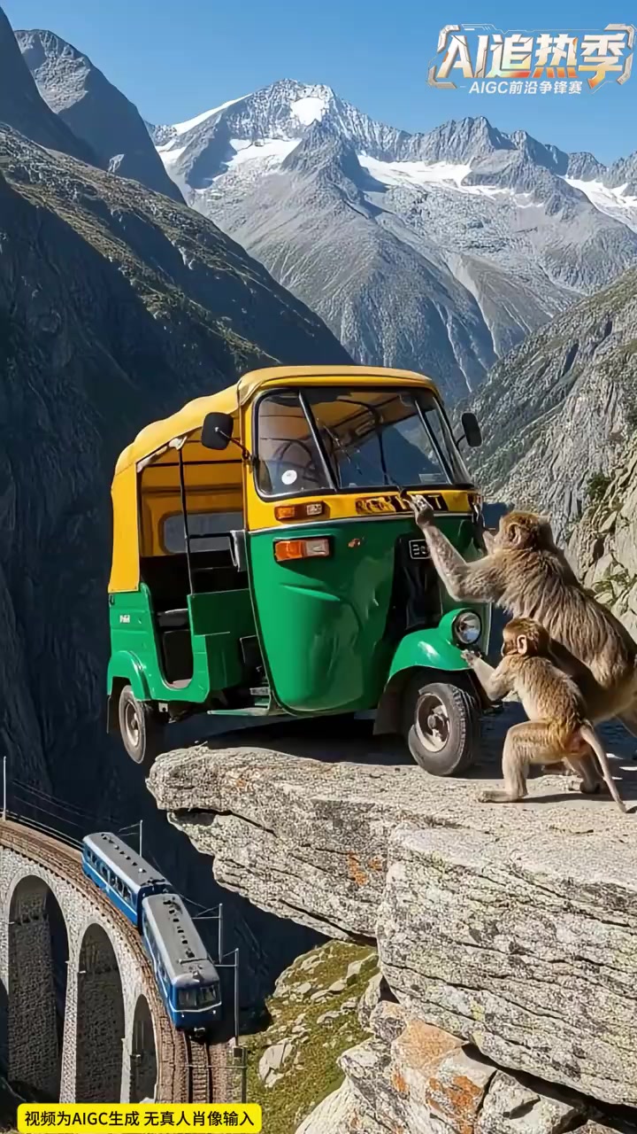 善良的猴子妈妈和宝宝救了一只鸭子和她的小鸡