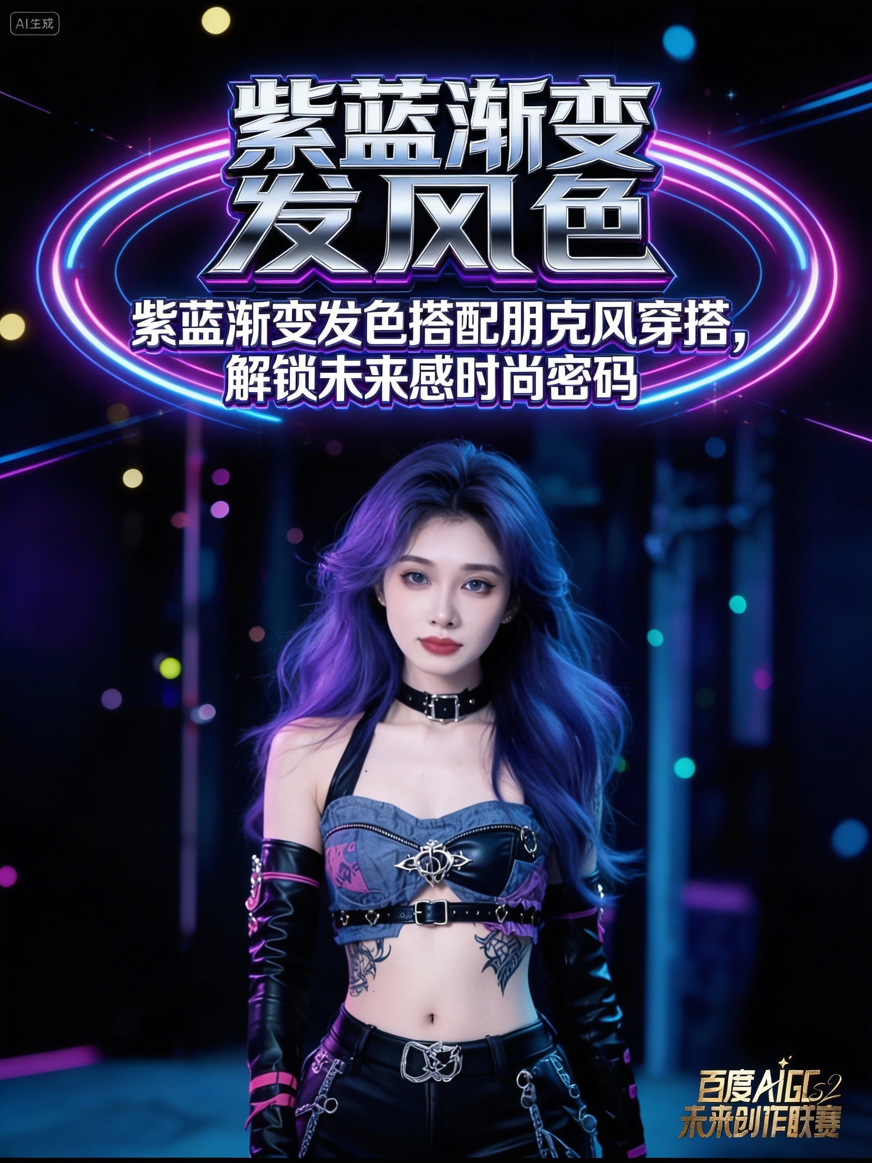 紫蓝渐变发色搭配朋克风穿搭，解锁未来感时尚密码
