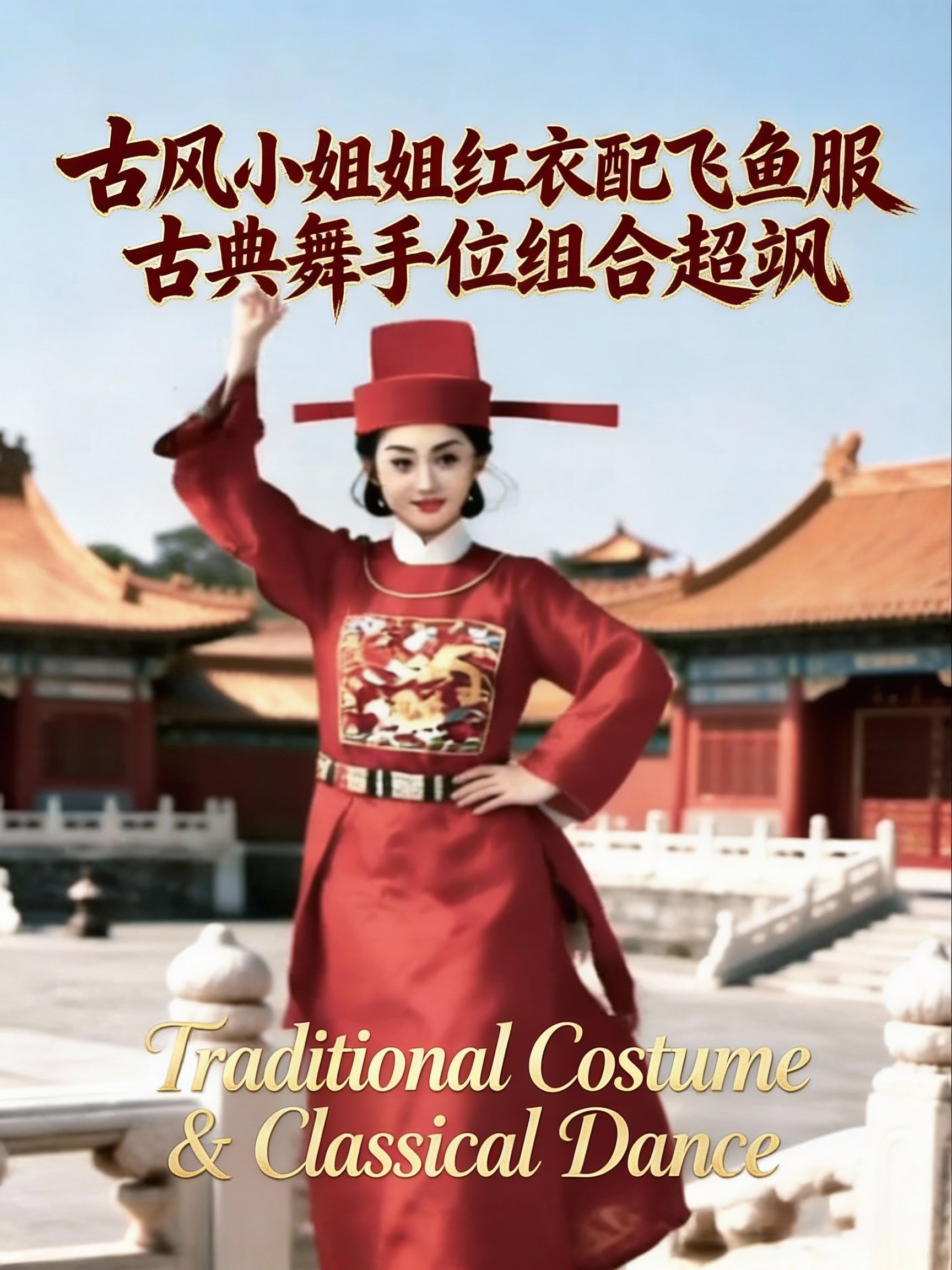 古风小姐姐红衣配飞鱼服 古典舞手位组合超飒