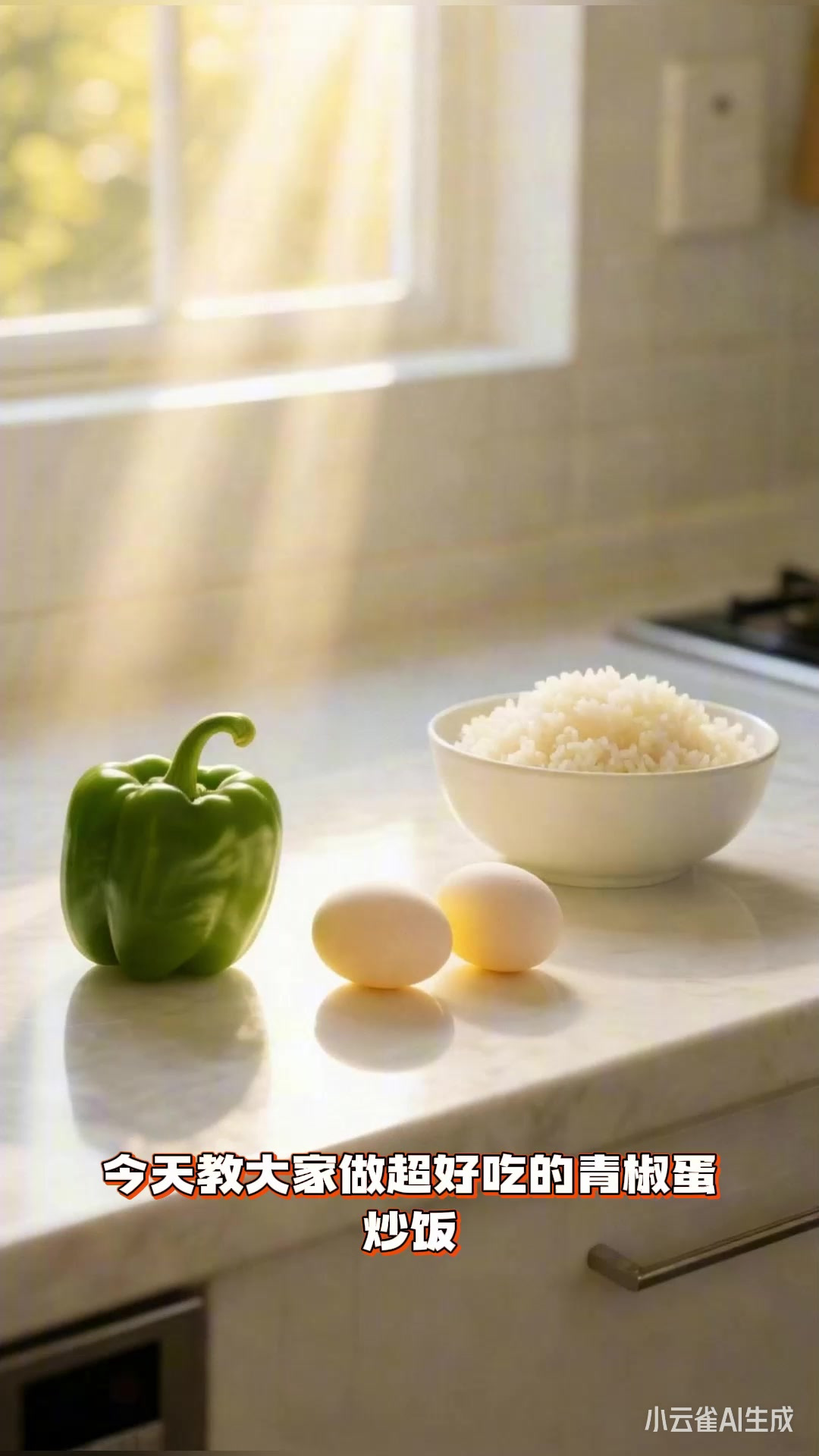 青椒蛋炒饭：从青椒切丁到翻炒，香辣入味超好吃