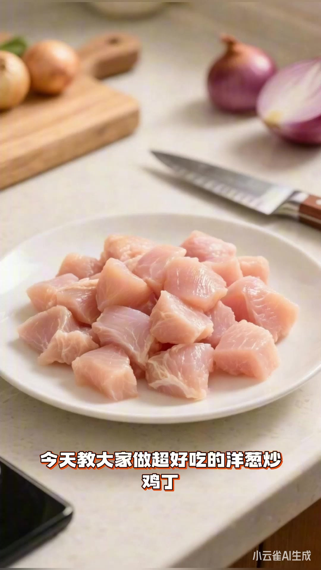 洋葱炒鸡丁,鸡丁腌制,香嫩鲜香超美味