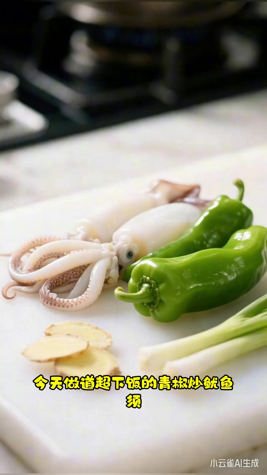 青椒炒鱿鱼须，鱿鱼须劲道，香辣过瘾超下饭