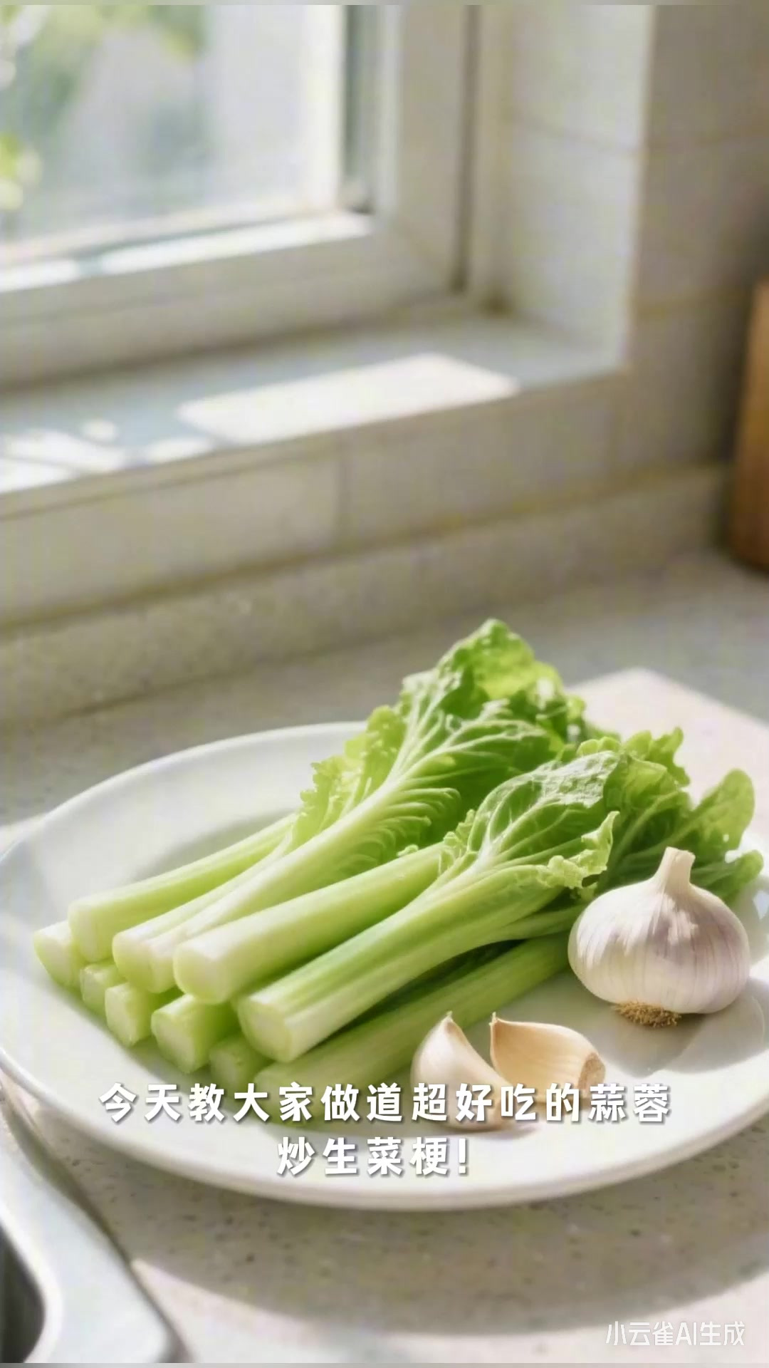 蒜蓉炒生菜梗,生菜梗脆,鲜香入味超好吃