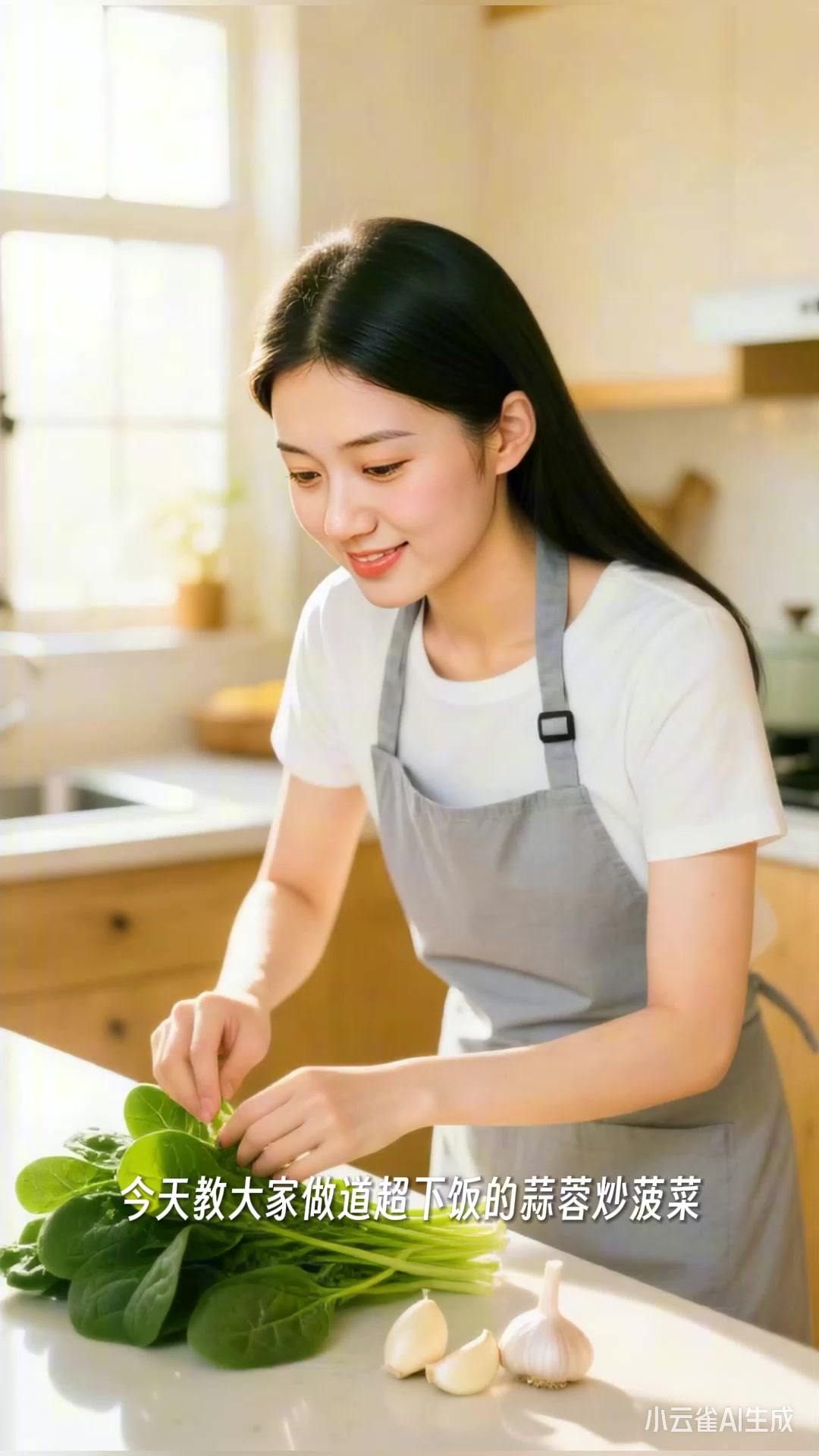 蒜蓉炒菠菜,蒜末调味,鲜香嫩滑超下饭