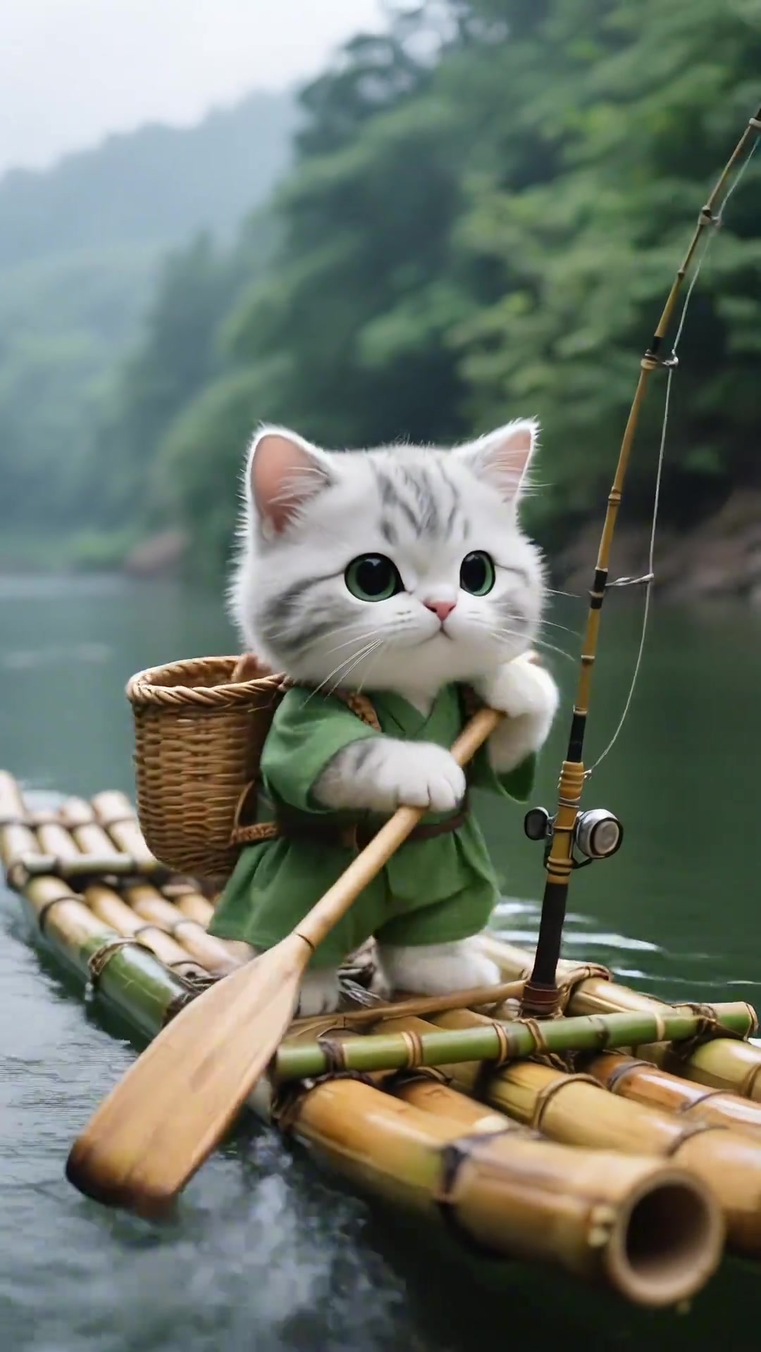 猫爸工地受伤卧床，猫宝冒雨给爸爸捕鱼吃 小猫浑身湿透抱鱼奔跑