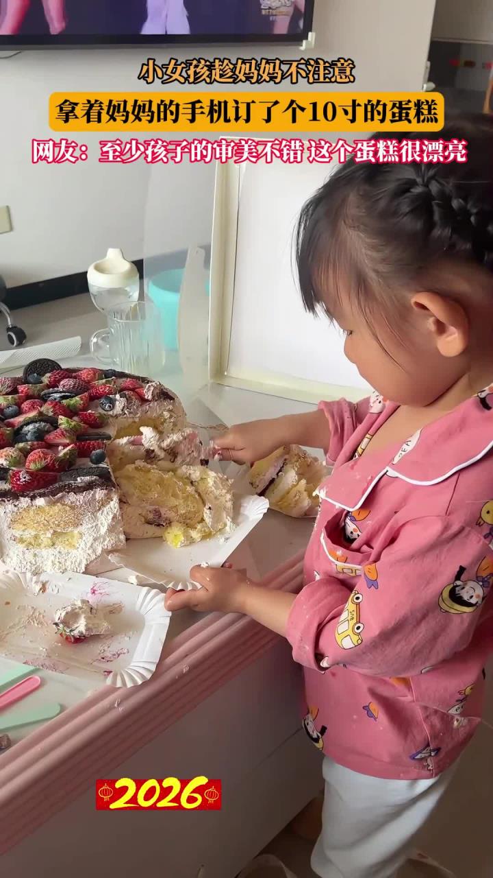 小女孩趁妈妈不注意，拿着妈妈的手机订了个10寸的蛋糕，网友：至少孩子的审美不错，这