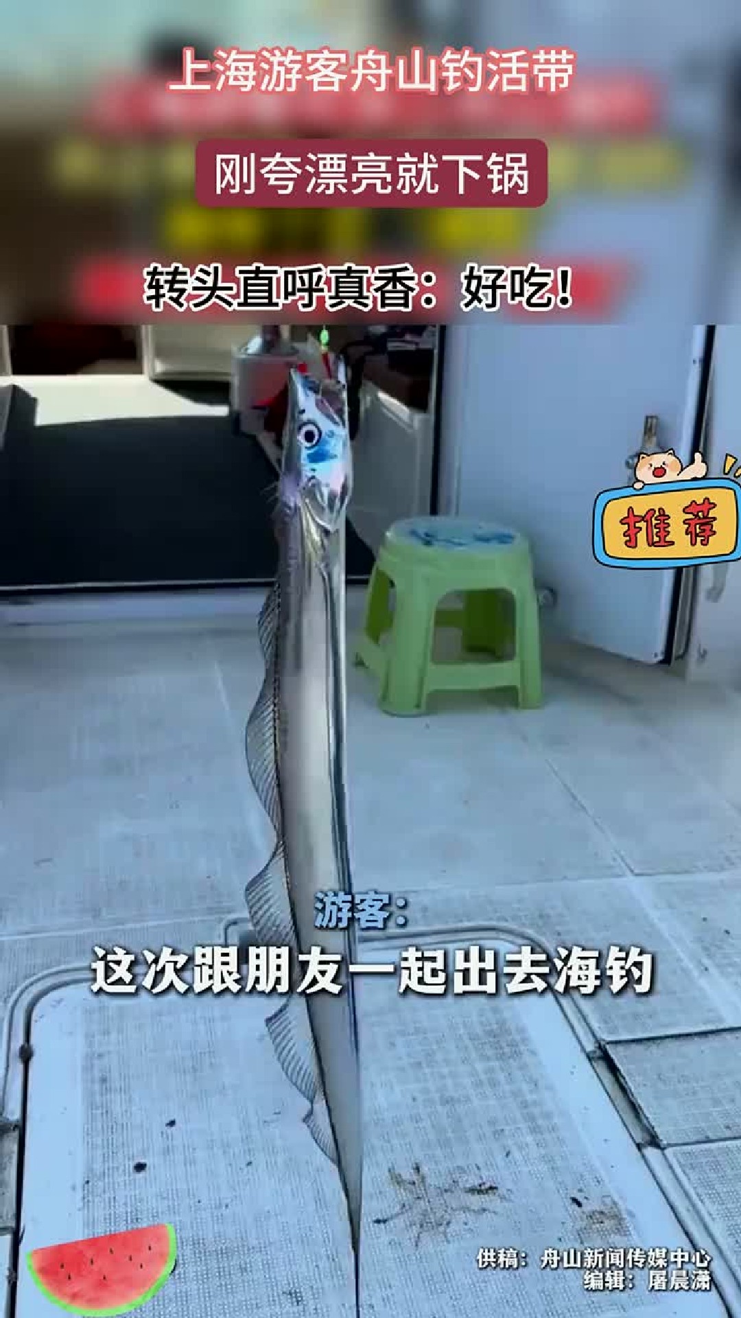 上海游客在舟山钓上活带鱼 前脚还夸“好看”，后脚就下锅 (1)