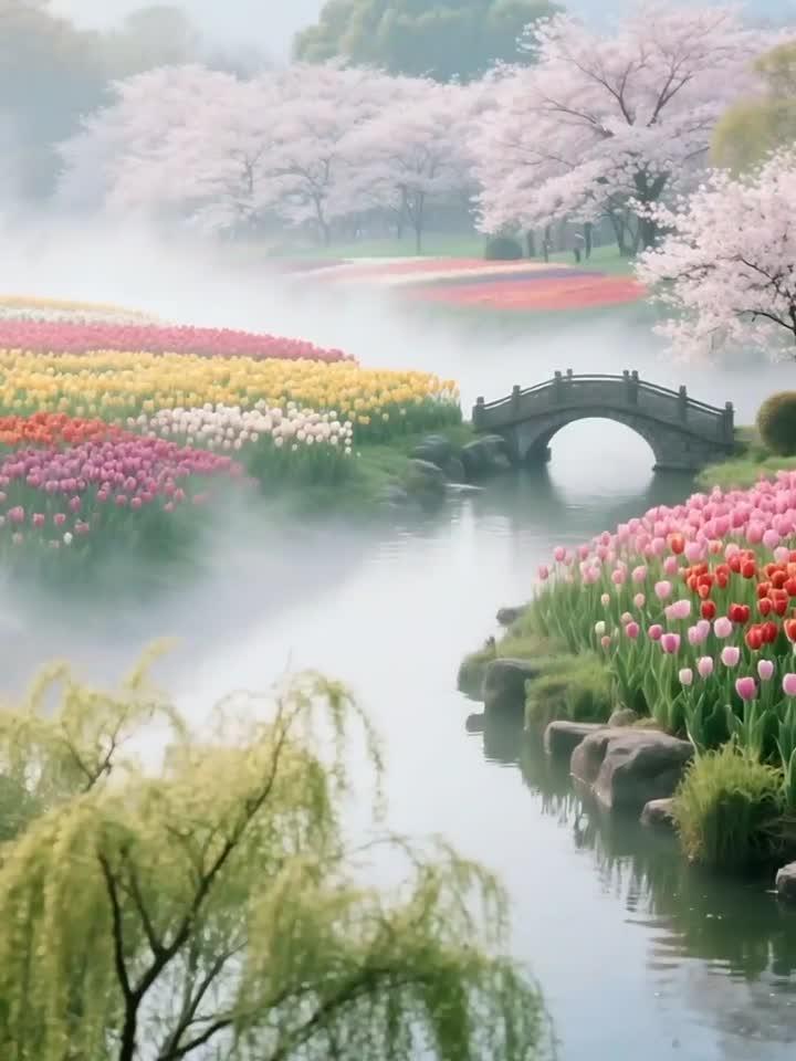 杭州太子湾公园，郁金香和樱花同框！现实版莫奈花园