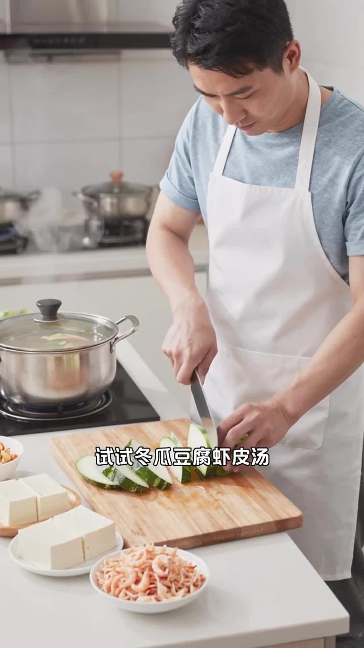 冬瓜搭配豆腐和虾皮煮汤,鲜香味美,补钙利水很实用