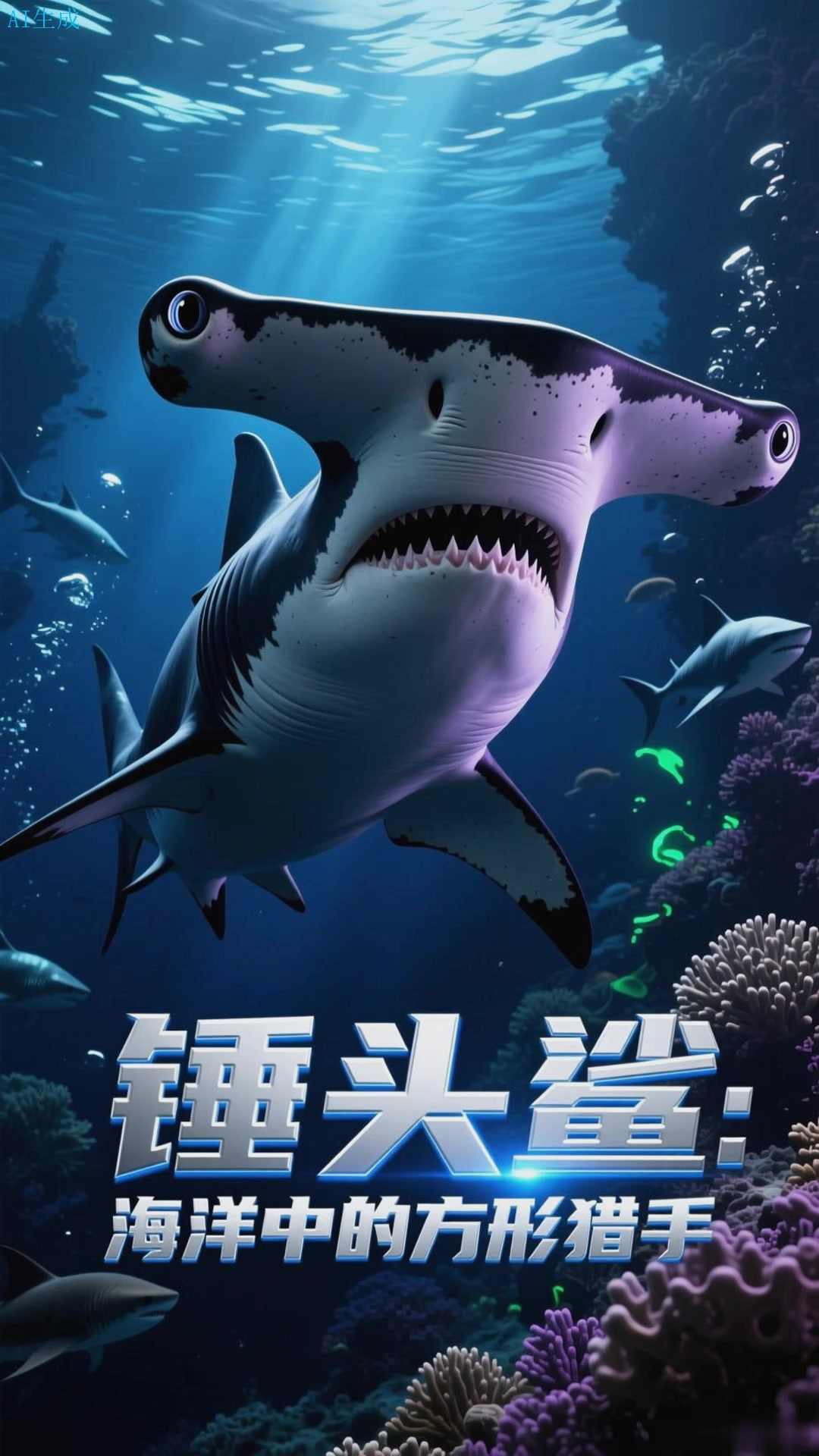 锤头鲨独特头部,拥有广阔视野的鲨鱼