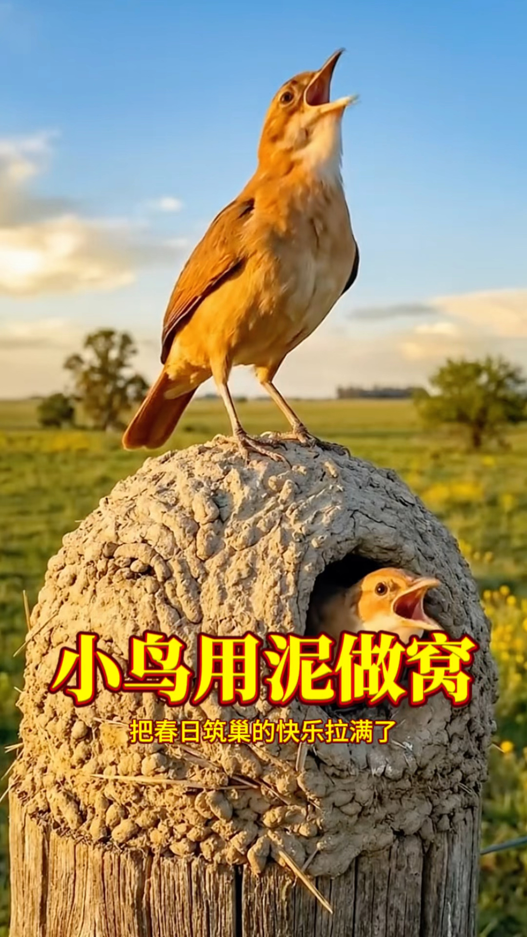 小鸟用泥做窝,做出了三室一厅!