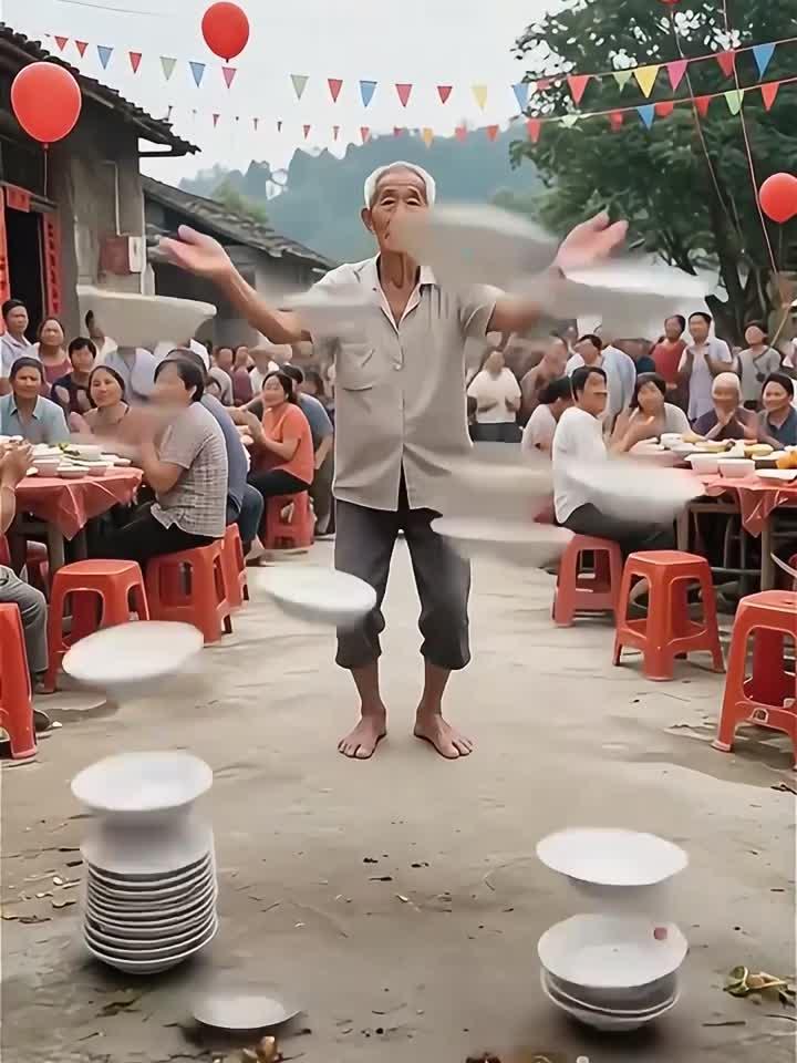看我爷的花式洗碗摆盘