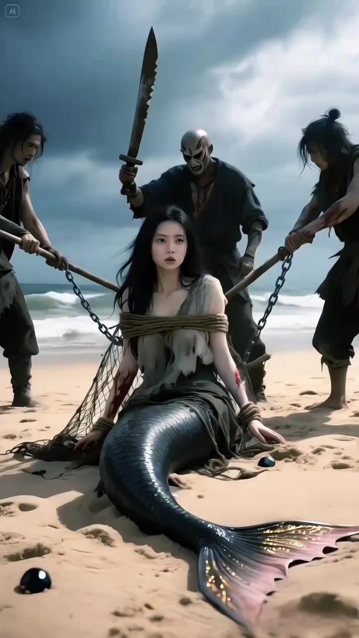 美人鱼上岸被绑架,神秘黑球引围观者慌不择路
