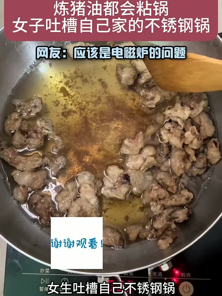 女生吐槽自己不锈钢锅,炸个猪油都能粘锅,网友:是电磁炉的问题