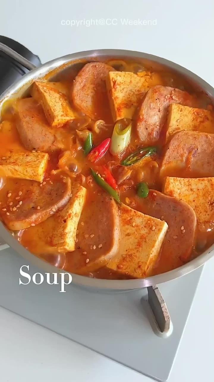 韩式午餐肉豆腐汤，天冷来一锅，酸辣暖乎乎