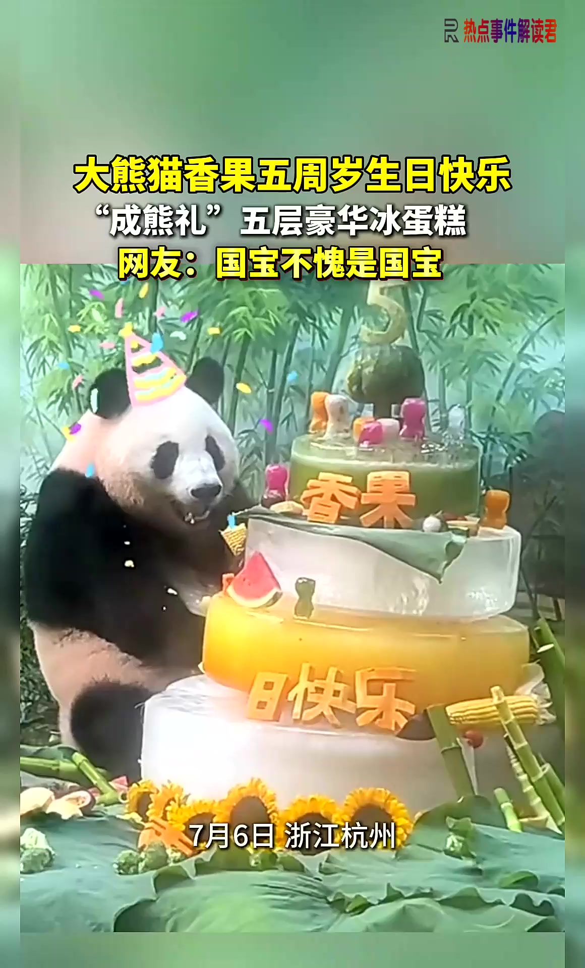 香果五周岁！“成熊礼”五层豪华冰蛋糕奉上。网友：满满！