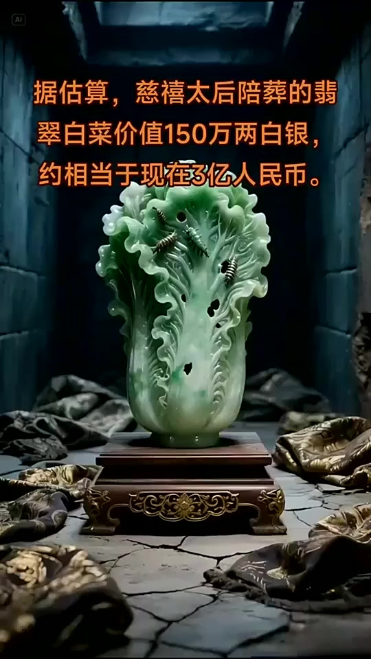 据估算，慈禧太后陪葬的翡翠白菜价值，约相当于现在3亿