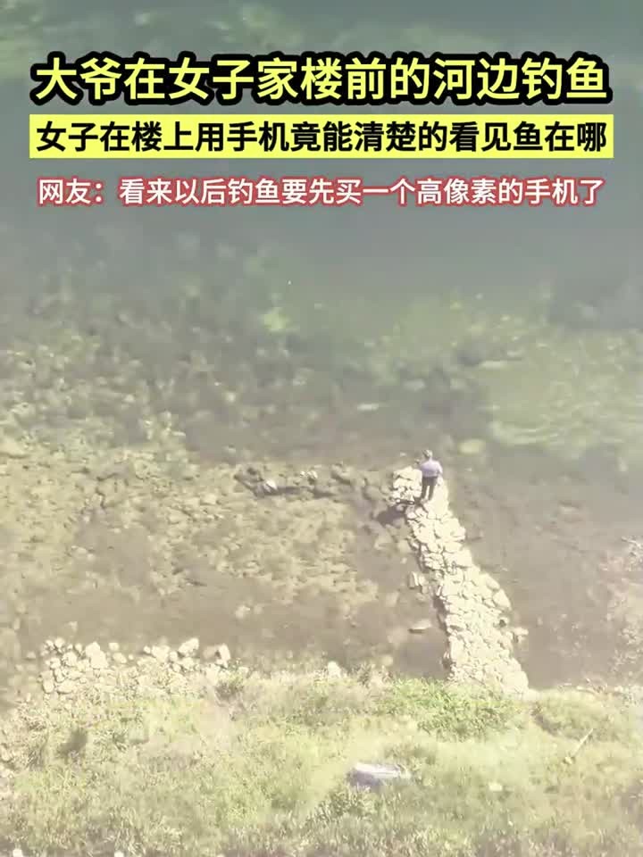 大爷河边钓鱼，女子楼上高像素手机看清鱼群，网友：钓鱼先买好手
