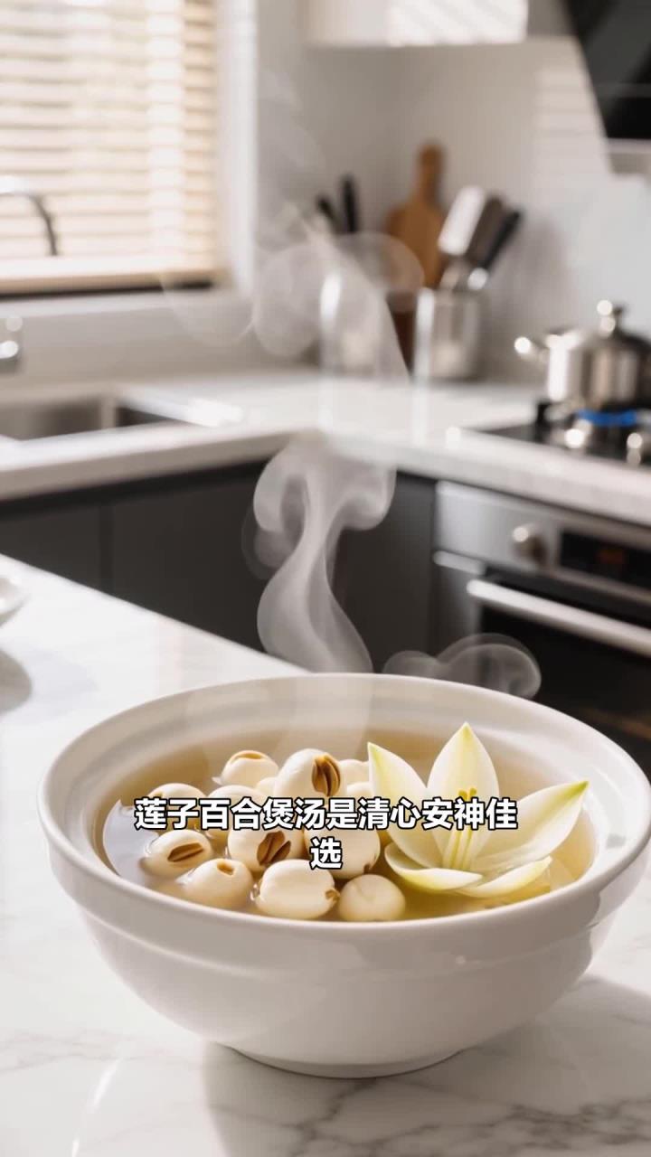 煲汤加莲子百合,清心安神,改善烦躁情绪～
