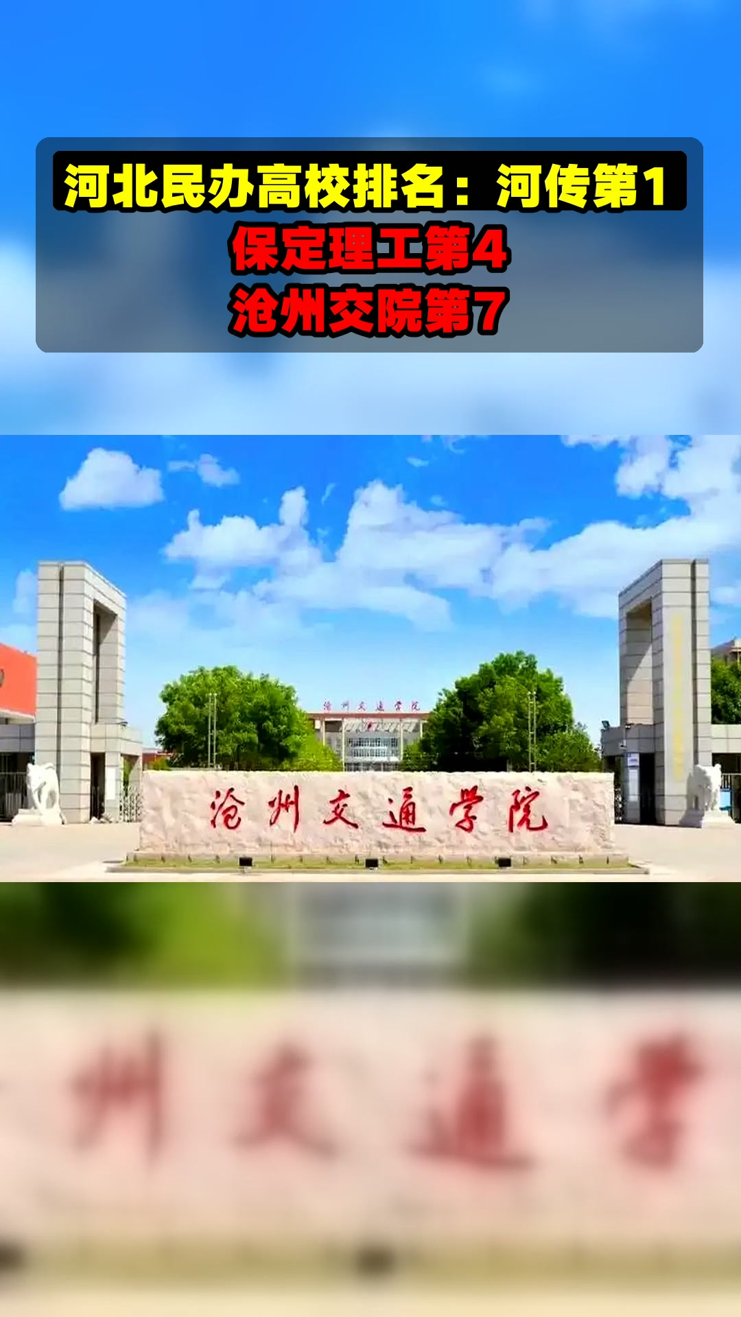 河北民办高校排名:河传第1,保定理工第4,沧州交院第7