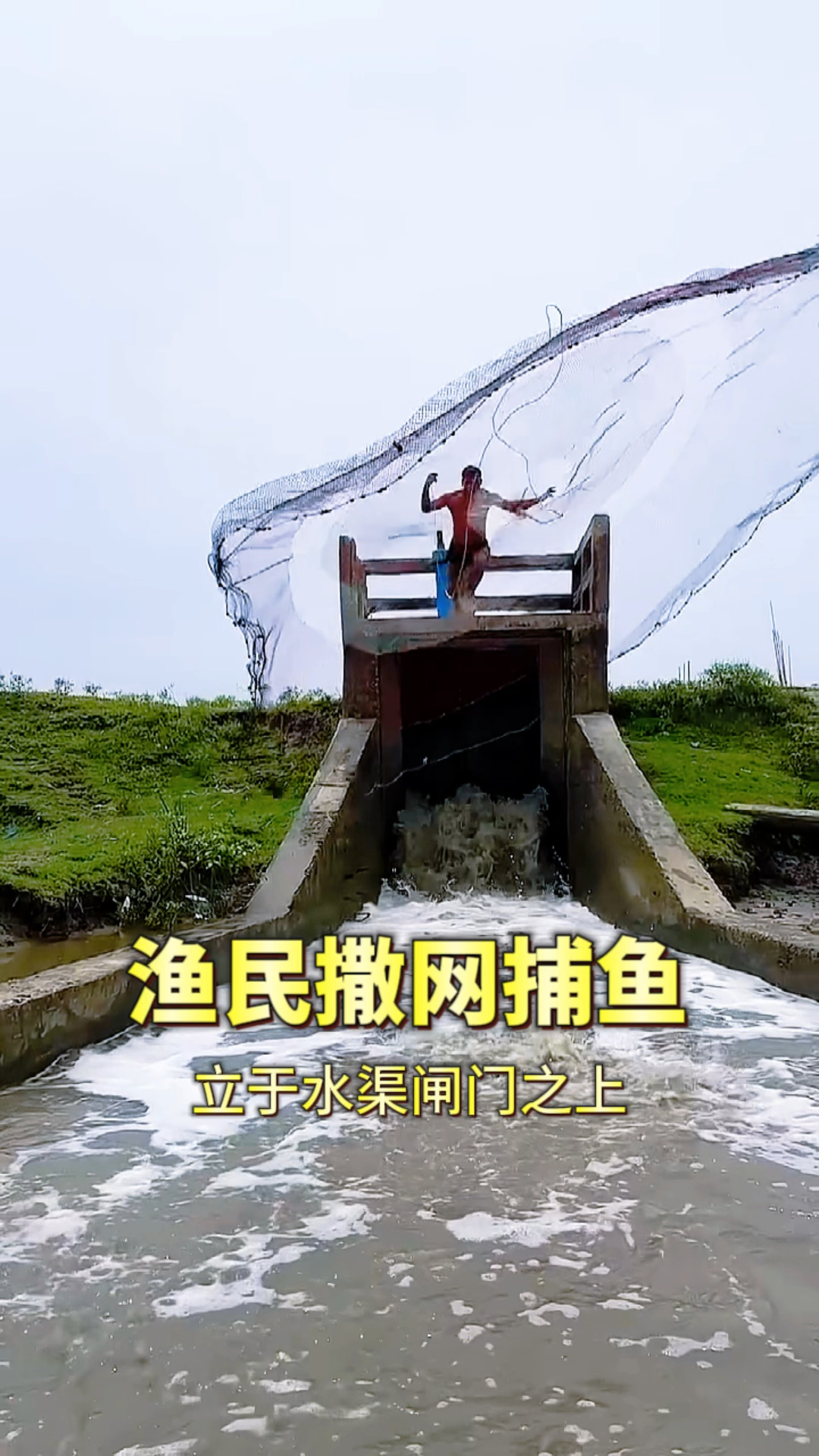 渔民撒网捕鱼，手法一气呵成