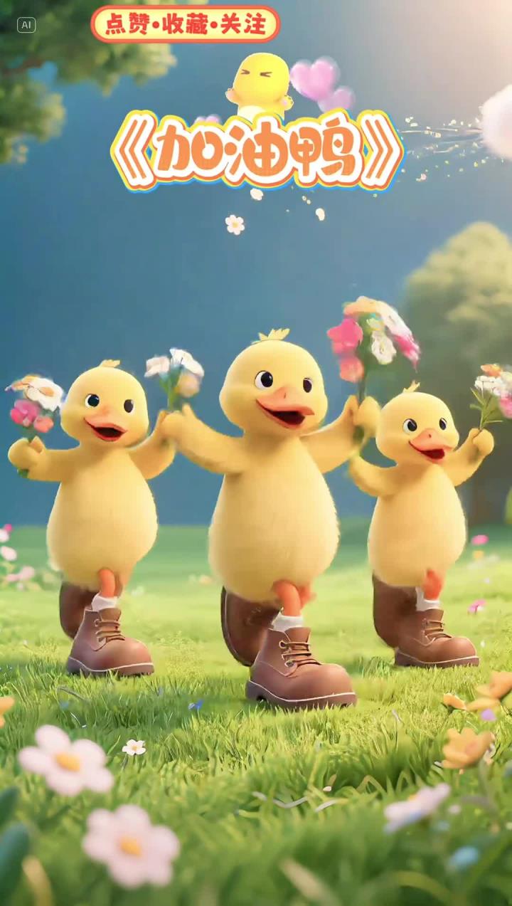 0-3岁早教儿歌《加油鸭》完整版 加油鸭，加油鸭，向前冲鸭。苍天鸭，大地鸭，我的马鸭