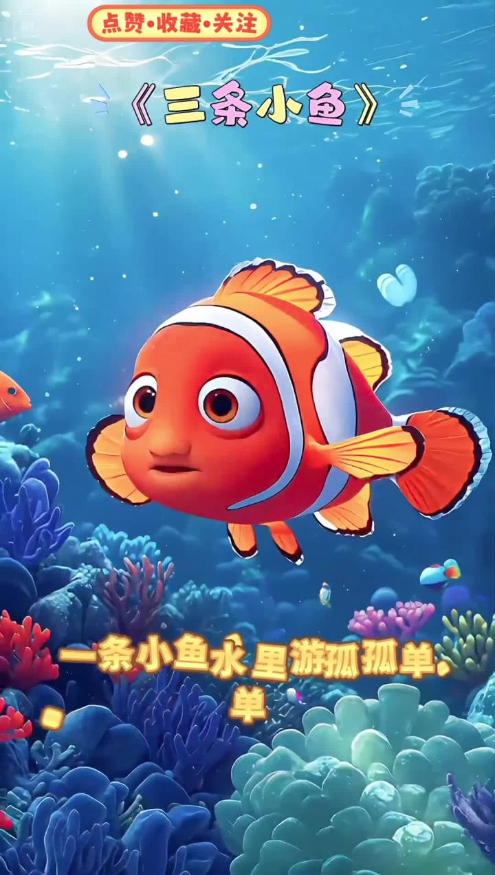 0-3岁早教儿歌《三条小鱼》一条小鱼水里游，孤孤单单在发愁，两条小鱼水里游，摇摇尾