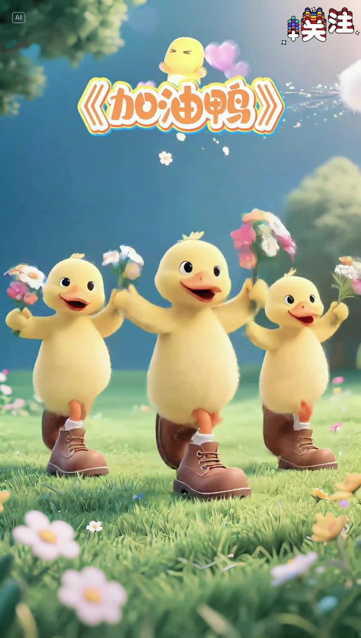 0-3岁早教儿歌《加油鸭》完整版 加油鸭，加油鸭，向前冲鸭。苍天鸭，大地鸭，我的马鸭