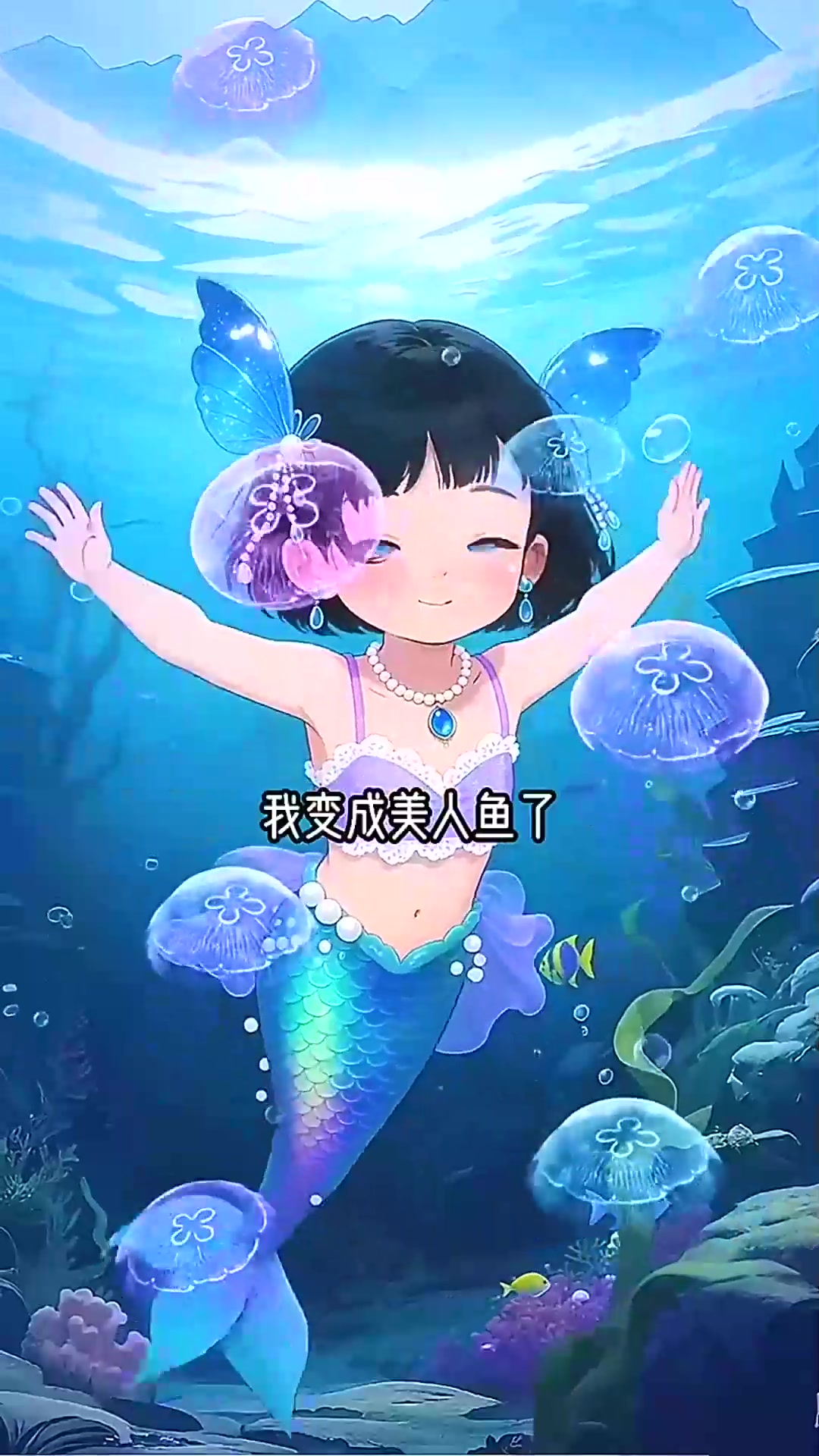  小女孩竟然变成美人鱼了