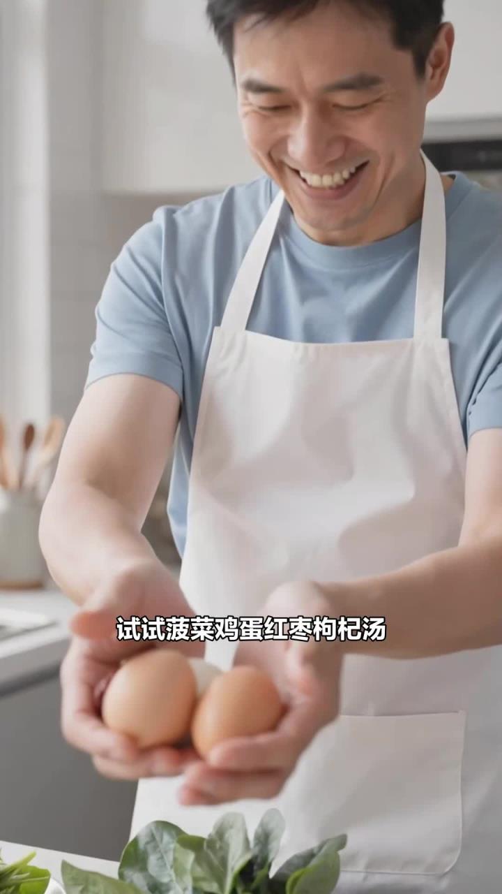 菠菜 + 鸡蛋 + 红枣 + 枸杞,煮汤清淡,营养补气血