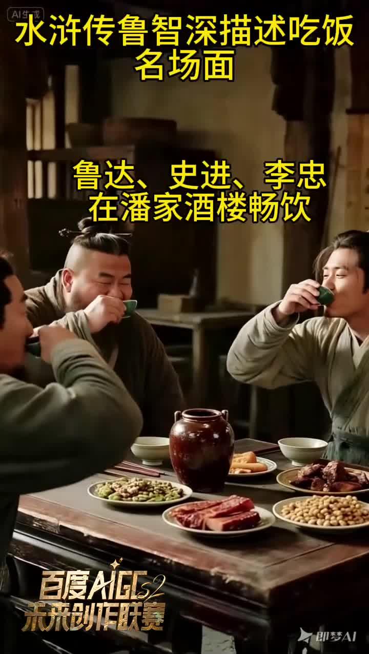 五台山下狗肉香，鲁智深蘸蒜狂吃，酒足饭饱闹山门