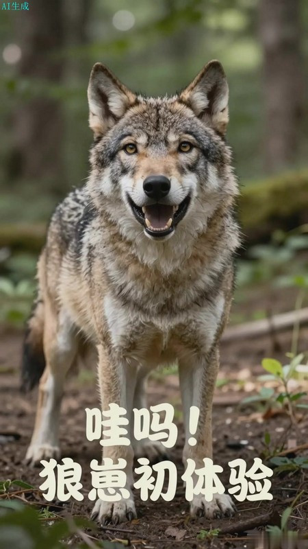 森林野狼幼崽学嗥叫,稚嫩声音沙哑难听,像没调好的小喇叭发出怪响