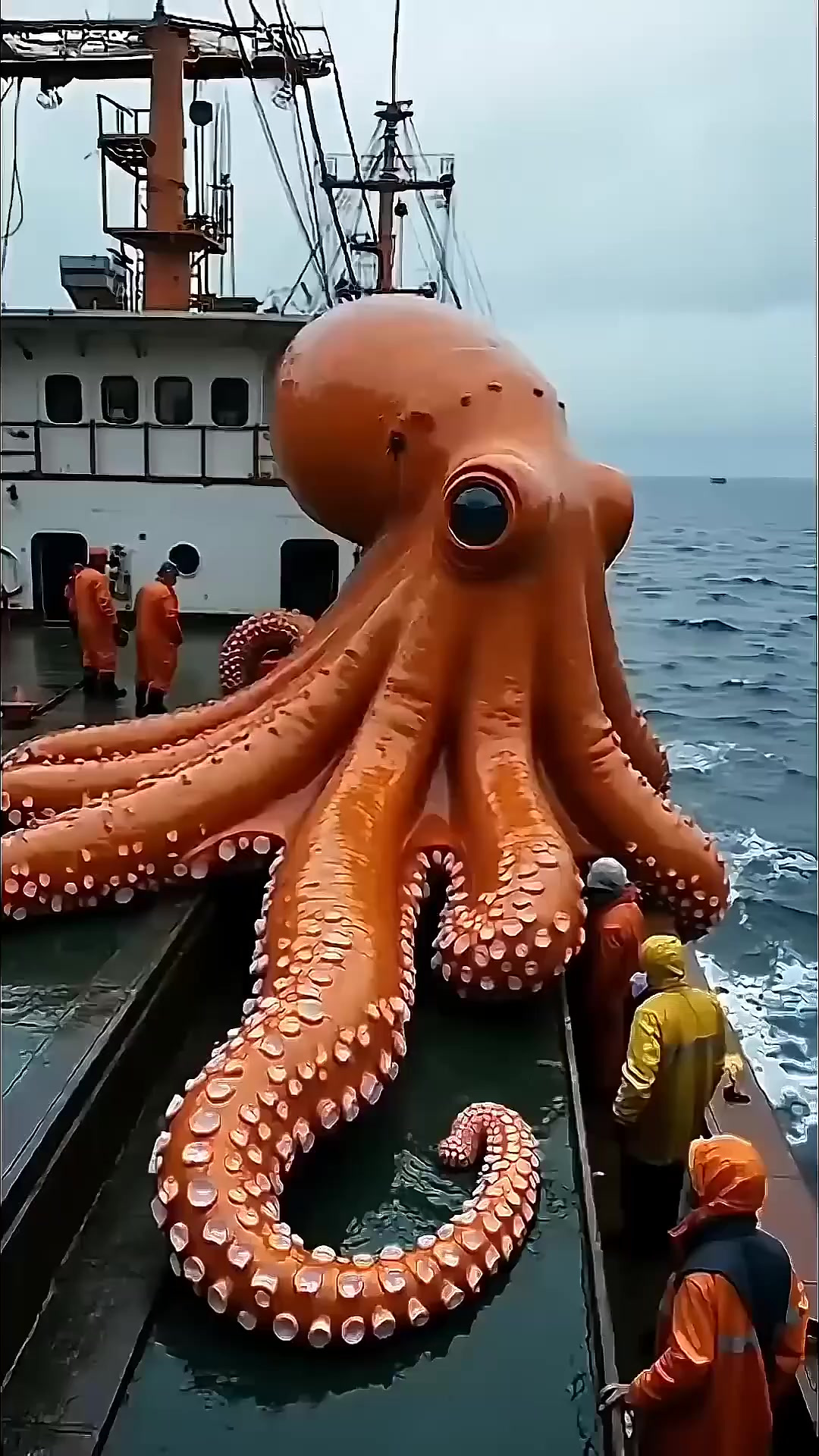 巨型章鱼突袭渔船!触手卷两人落海,结局反转太意外