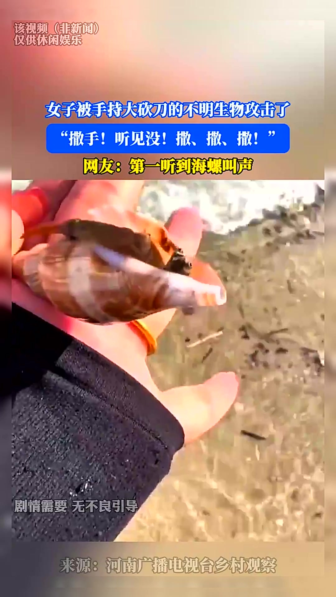 女子被手持大砍刀的不明生物攻击了,网友:第一听到海螺叫声