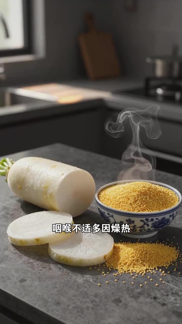 前期咽喉不适食护,喝白萝卜小米粥,清热润燥缓症状