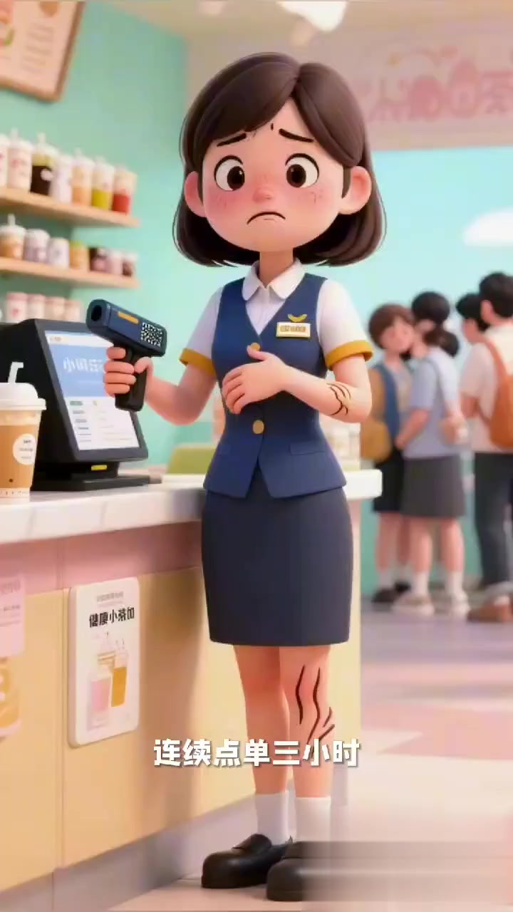 社区奶茶店收银员(点单久了手腕酸 + 站久腿肿)