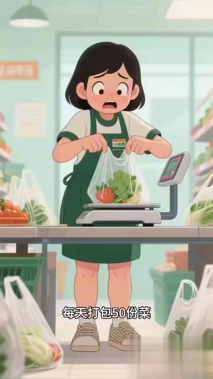社区生鲜超市打包员：装菜袋手指僵 + 称重站久腿肿？番茄蛋汤