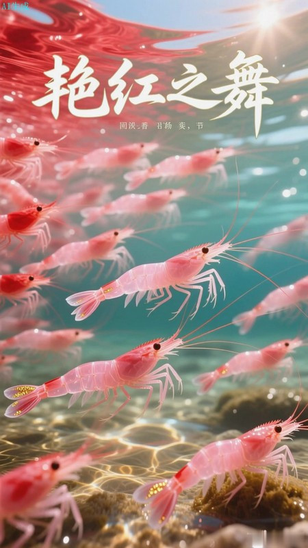 樱虾游浅湾,身体晃出湾水的艳红